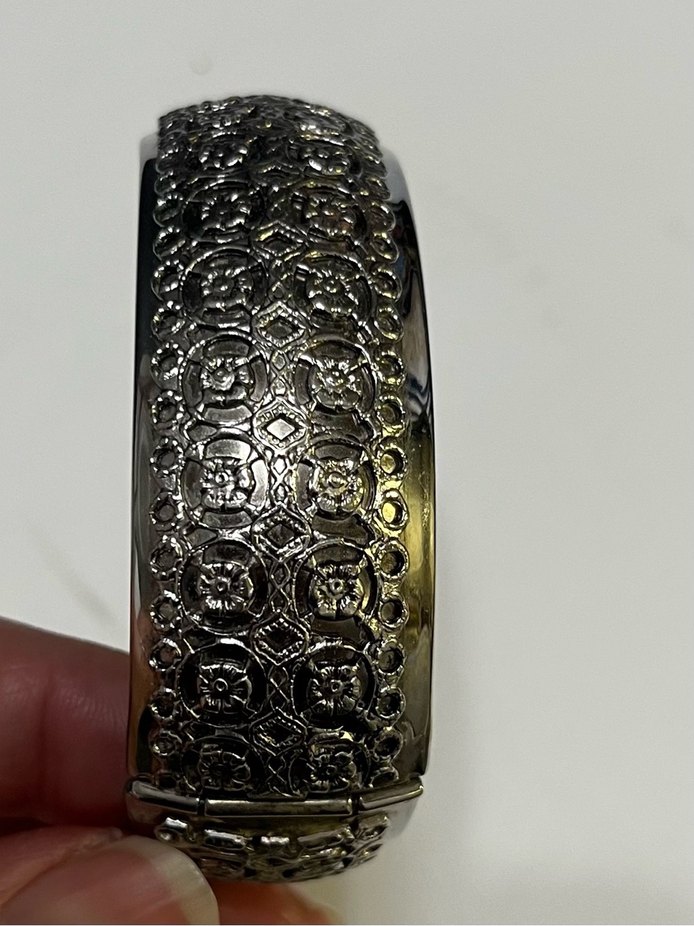 Ornate Silver-Tone Floral Engraved Cuff Bracelet